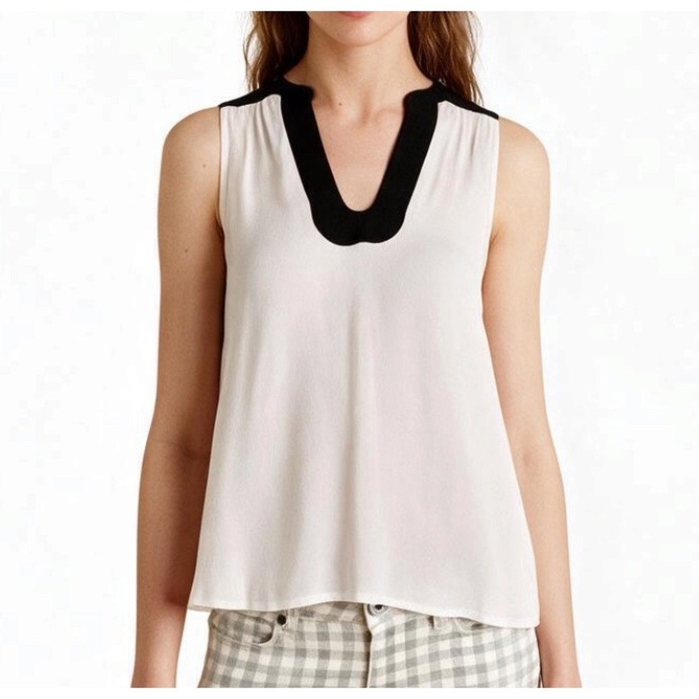 MAEVE Anthropologie ENNA SLEEVELESS TANK White w/Black SWING BLOUSE/TOP Sz S